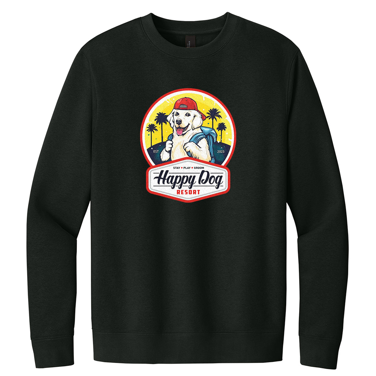 Happy Dog "Quotes" Black Crewneck Sweatshirt - Multiple Fun Quotes