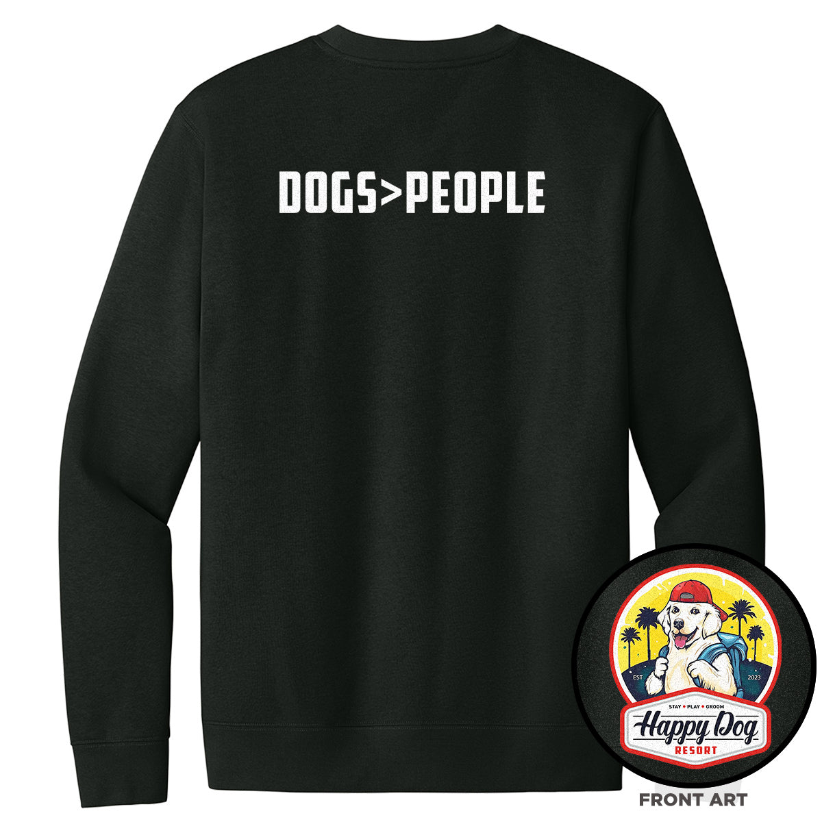 Happy Dog "Quotes" Black Crewneck Sweatshirt - Multiple Fun Quotes