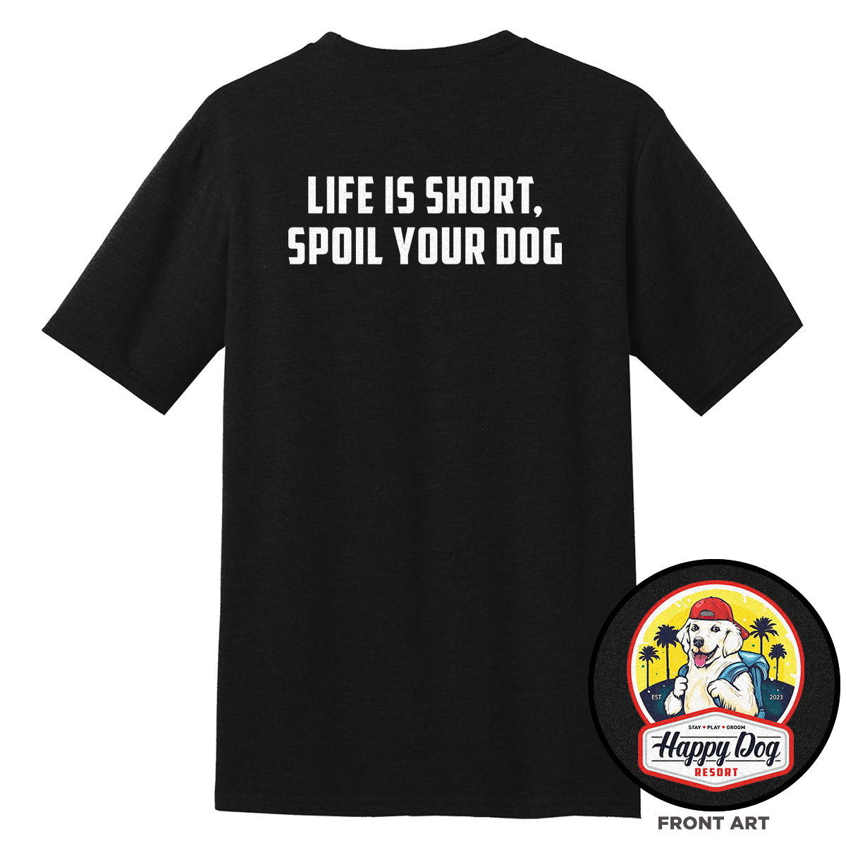Happy Dog "Quotes" Black T-Shirt - Multiple Fun Quotes
