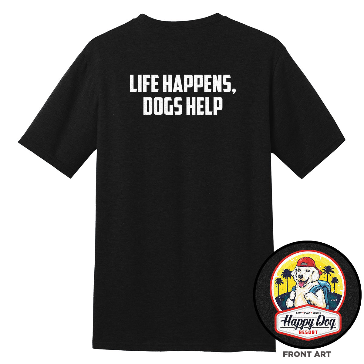 Happy Dog "Quotes" Black T-Shirt - Multiple Fun Quotes