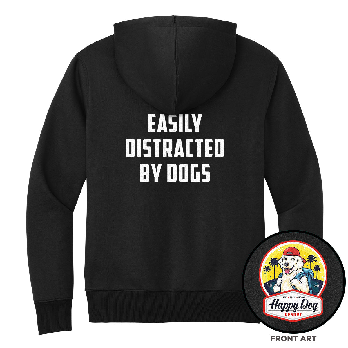 Happy Dog "Quotes" Black Pull-Over Hoodie - Multiple Fun Quotes