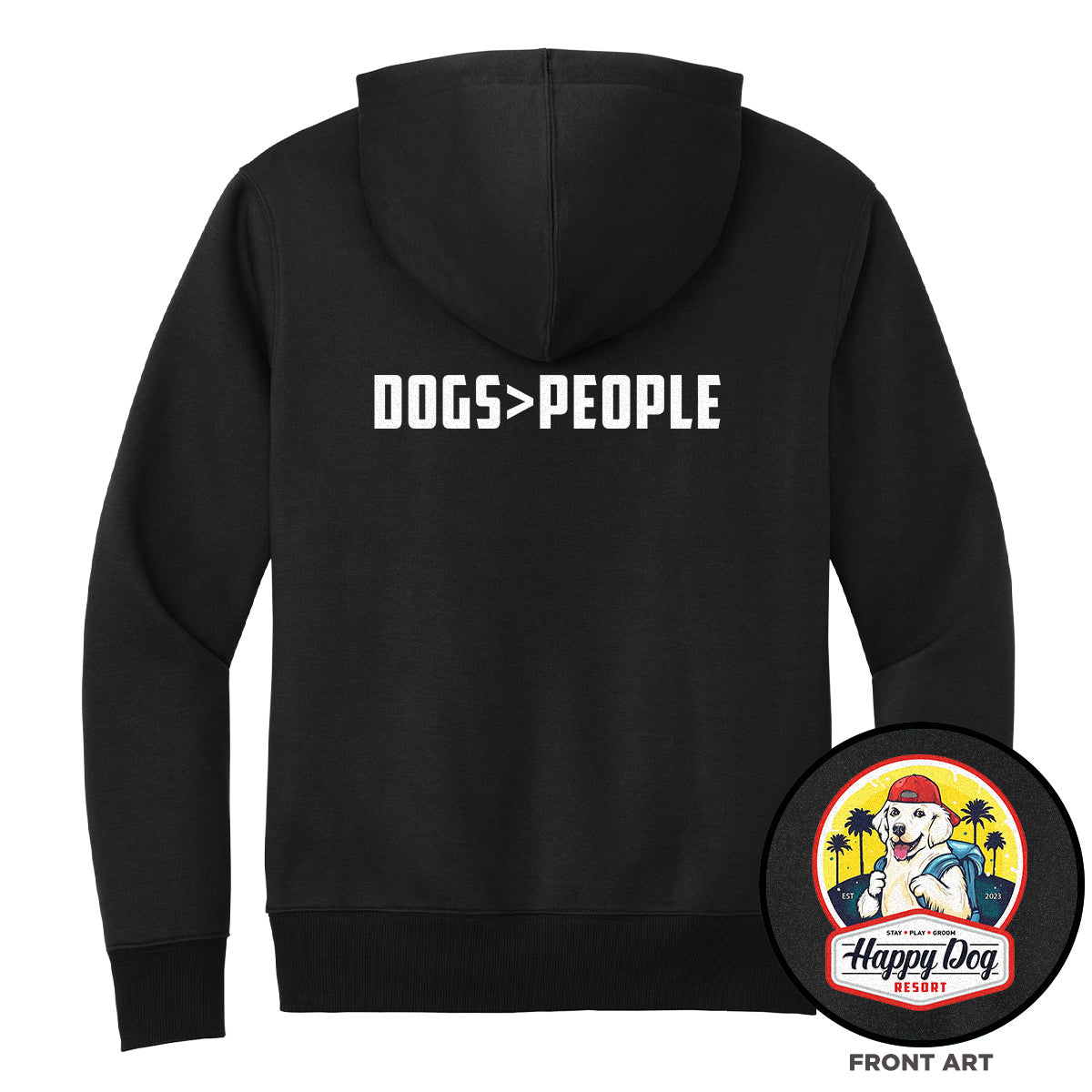Happy Dog "Quotes" Black Pull-Over Hoodie - Multiple Fun Quotes