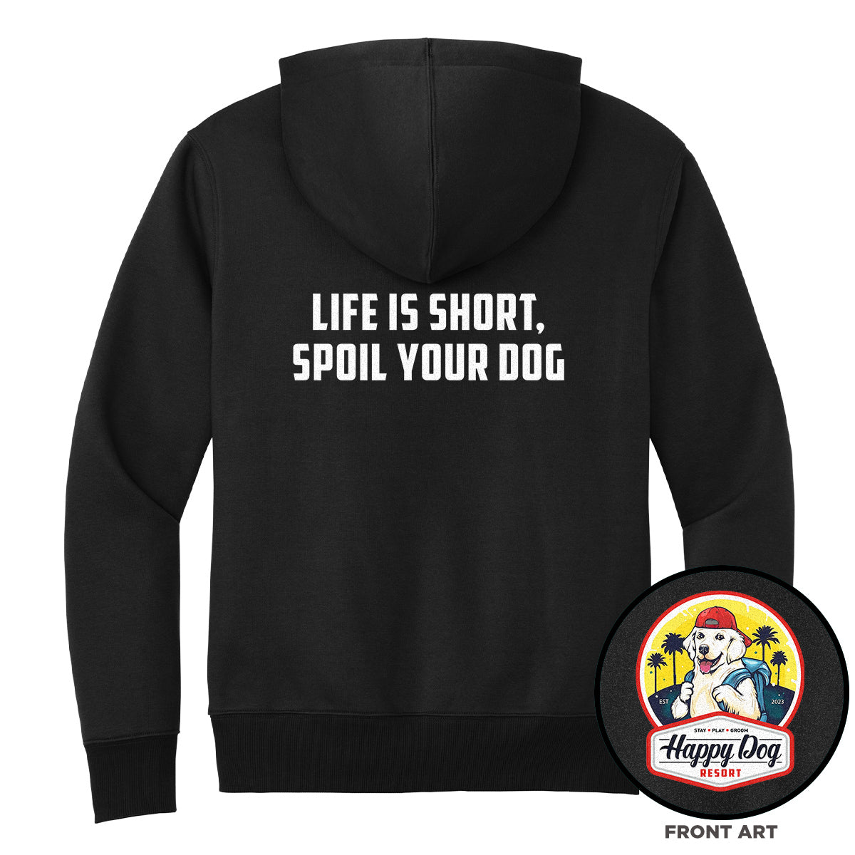 Happy Dog "Quotes" Black Pull-Over Hoodie - Multiple Fun Quotes