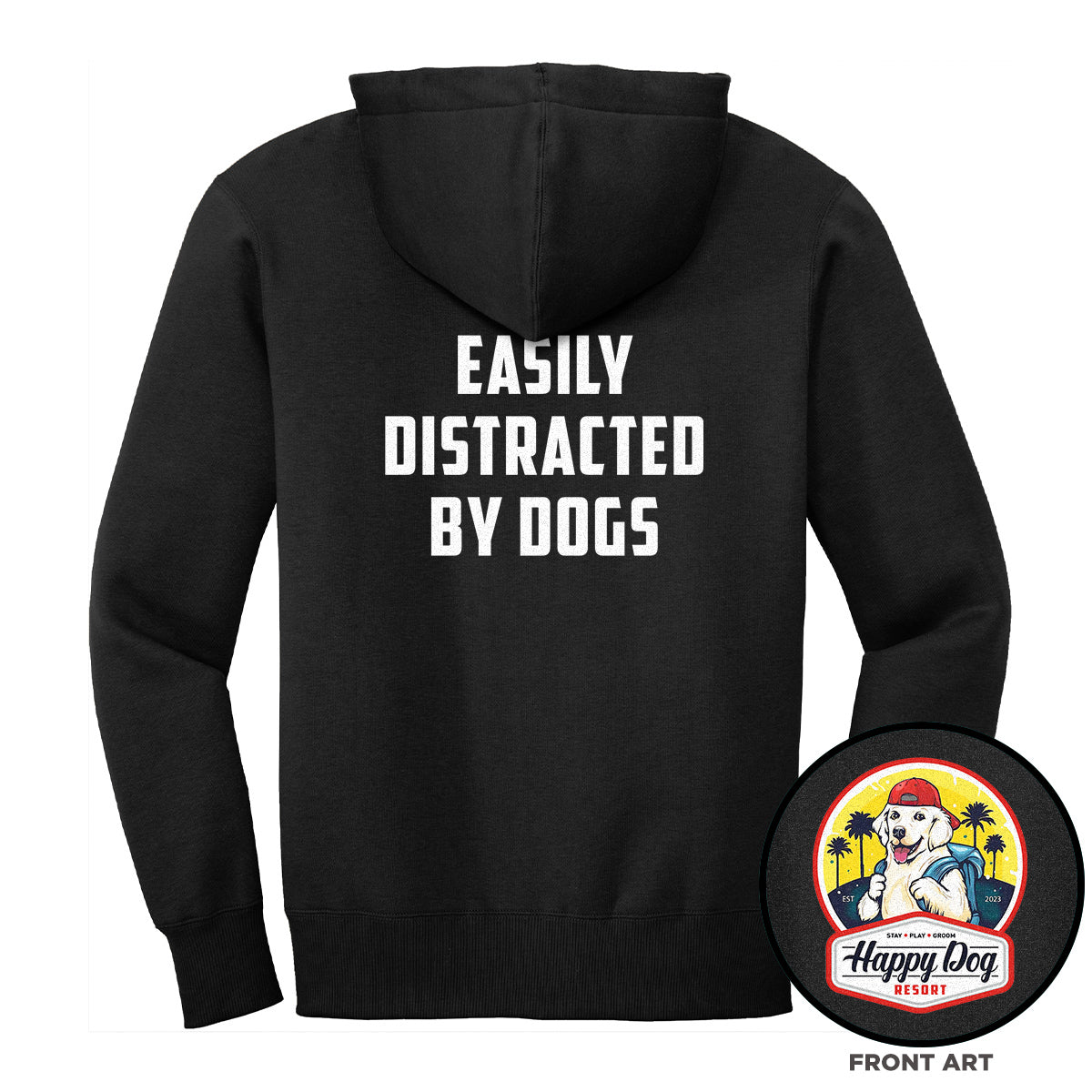 Happy Dog "Quotes" Black Zip-Up Hoodie - Multiple Fun Quotes