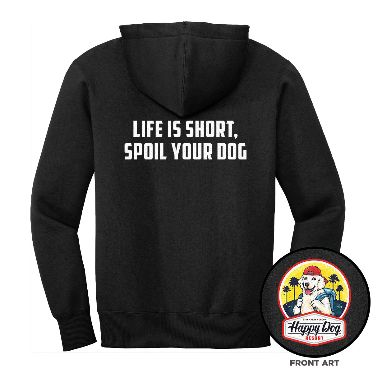 Happy Dog "Quotes" Black Zip-Up Hoodie - Multiple Fun Quotes