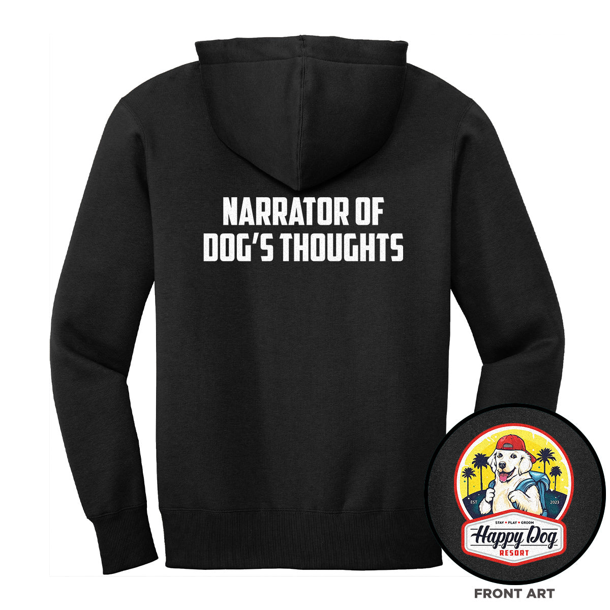 Happy Dog "Quotes" Black Zip-Up Hoodie - Multiple Fun Quotes