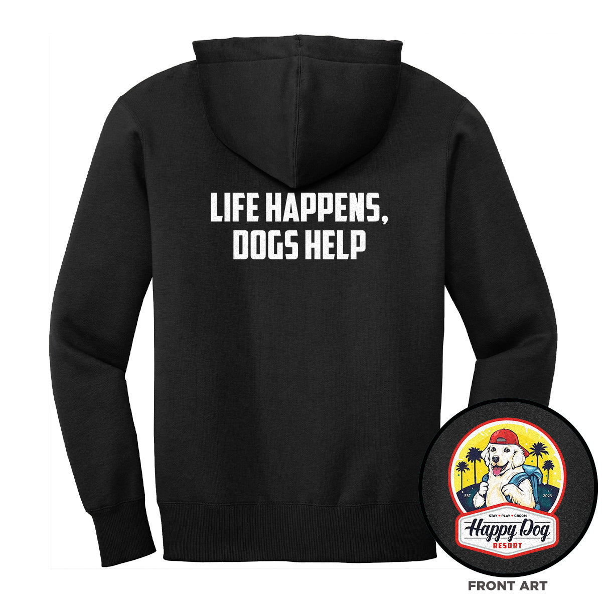 Happy Dog "Quotes" Black Zip-Up Hoodie - Multiple Fun Quotes