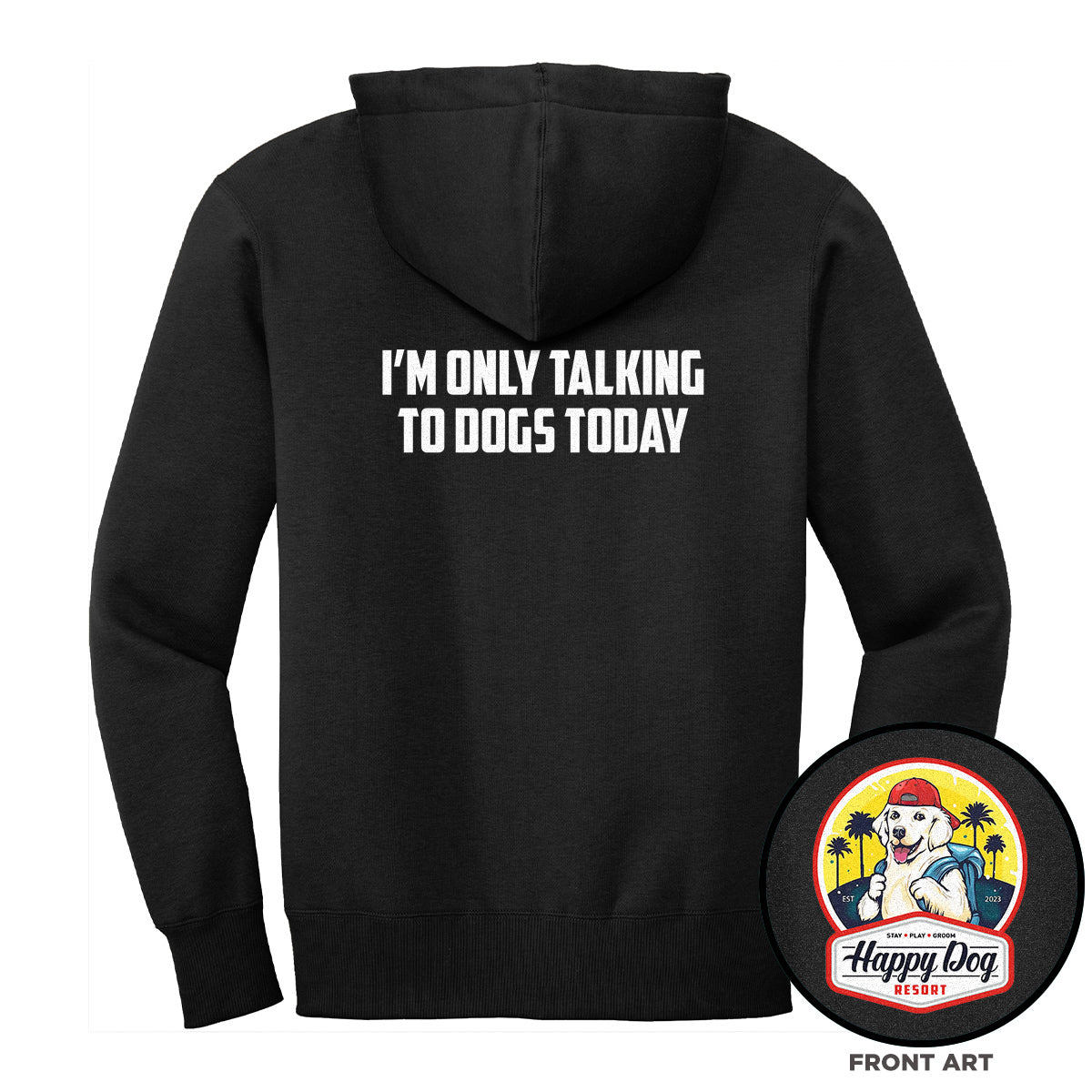 Happy Dog "Quotes" Black Zip-Up Hoodie - Multiple Fun Quotes