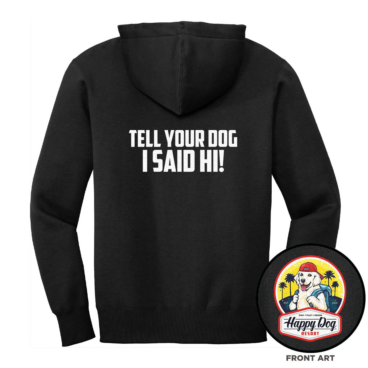 Happy Dog "Quotes" Black Zip-Up Hoodie - Multiple Fun Quotes