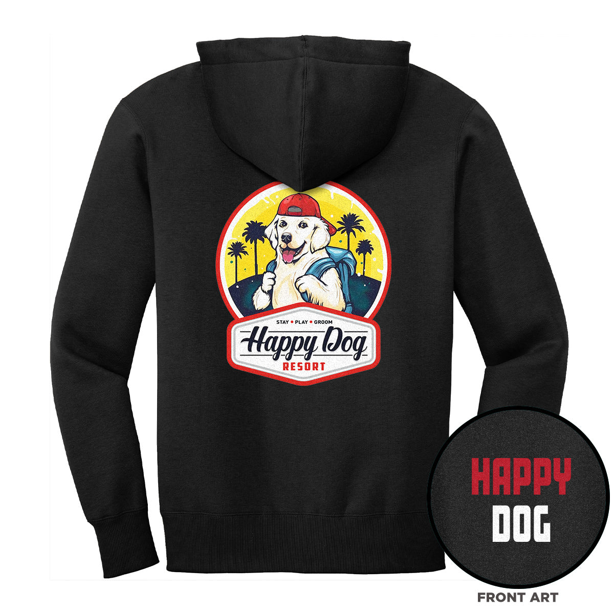 Happy Dog "Happy Dog" Black Zip-Up Hoodie