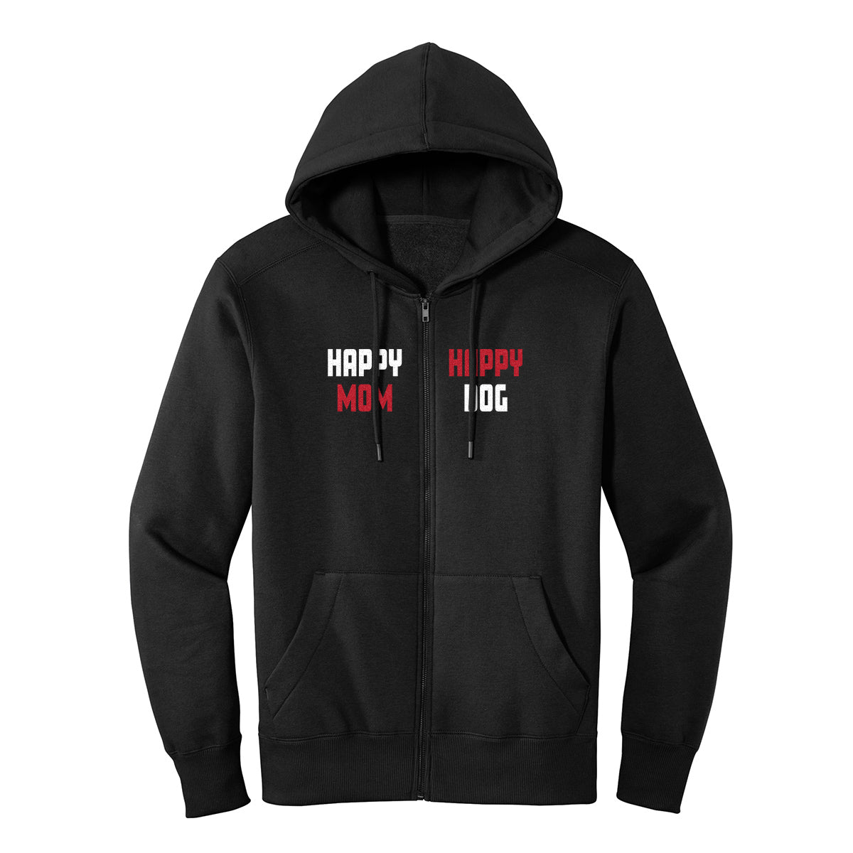 Happy Dog "Happy Dog Happy Mom" Black Zip-Up Hoodie