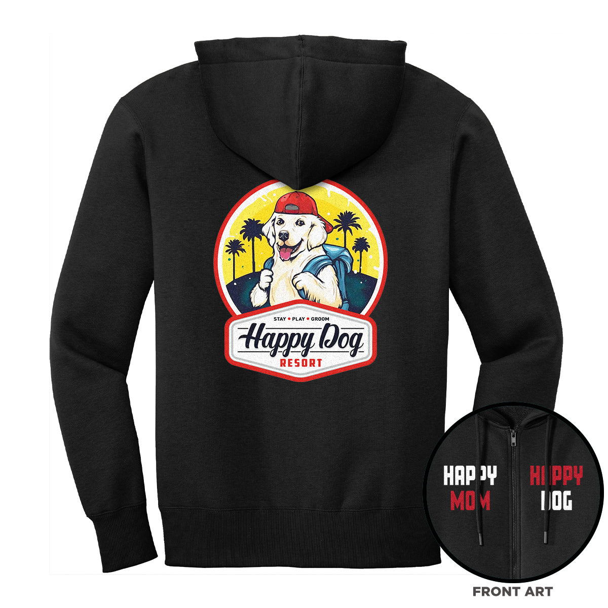 Happy Dog "Happy Dog Happy Mom" Black Zip-Up Hoodie