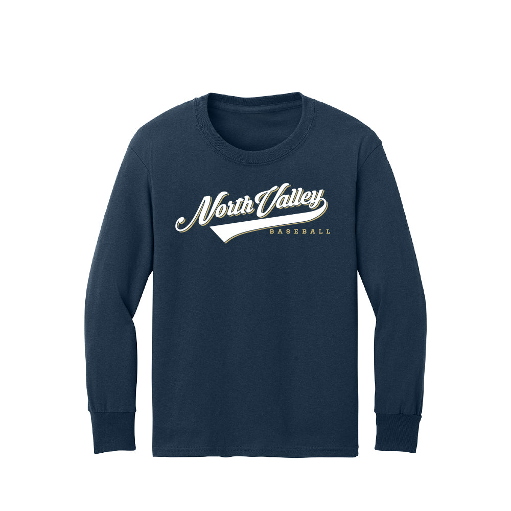 North Valley Baseball Script Youth Long Sleeve T-Shirt - Multiple Colorways